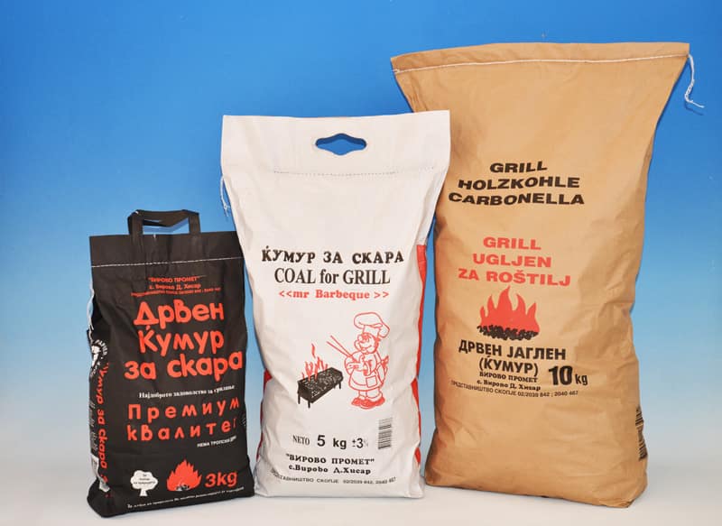 Full range of Virovo Promet charcoal packages - 3kg, 5kg, and 10kg
